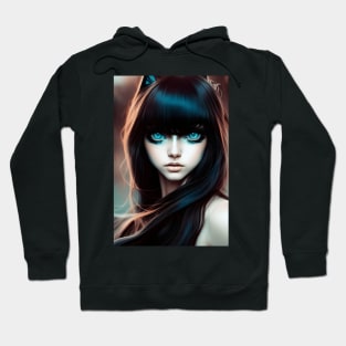 I spy with my cat eye - Digital Cat Girl Portrait Hoodie